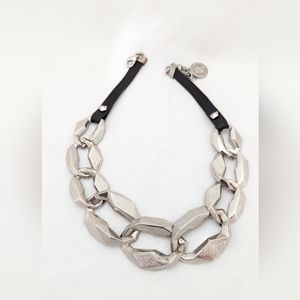 VINCE CAMUTO METAL AND LEATHER LINK NECKLACE